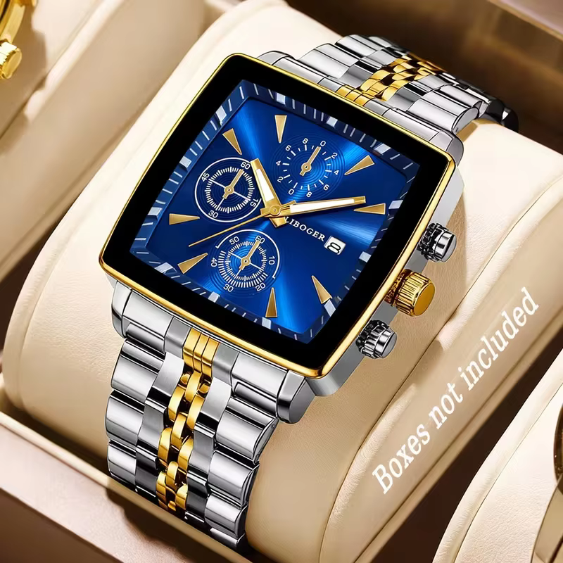 Montre-bracelet à Quartz pour hommes, cadran carré de luxe, mode en acier inoxydable, montres d'affa
