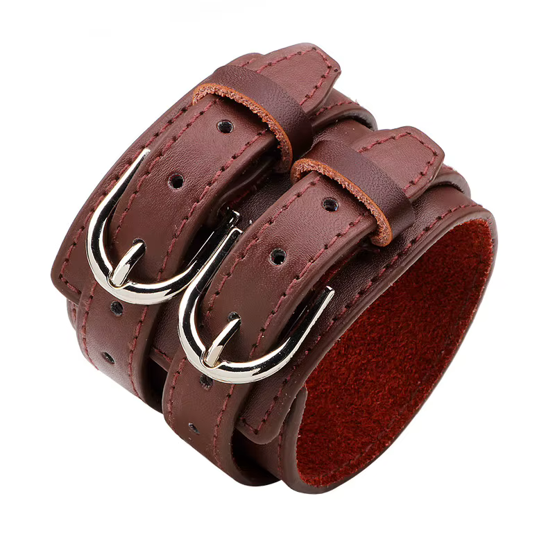 LETAPI-Bracelet large en cuir pour hommes, Double ceinture, mode, poignet large, Vintage Punk, bijou