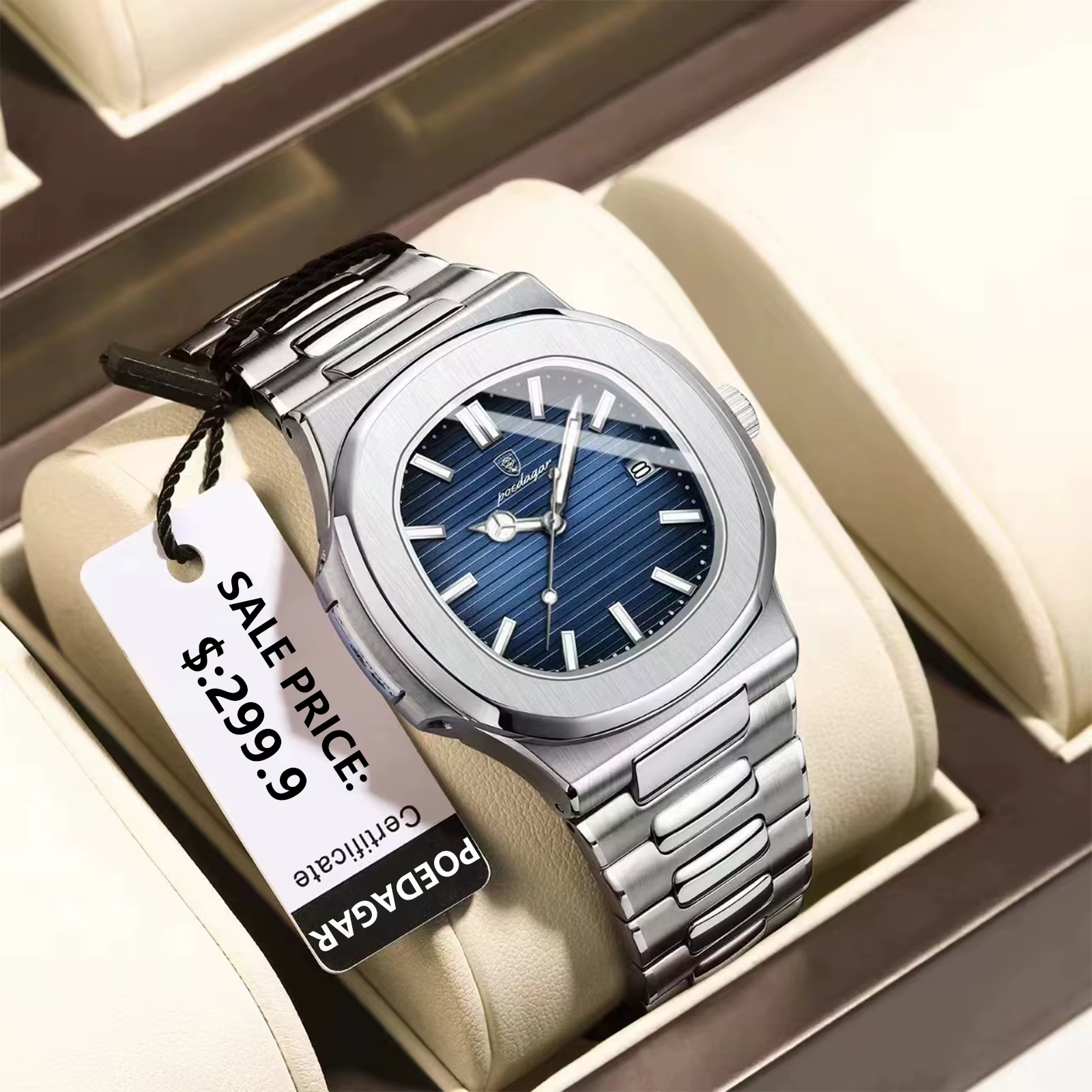 POEDAGAR marque de luxe hommes montre-bracelet à Quartz en acier inoxydable étanche lumineux Date ho