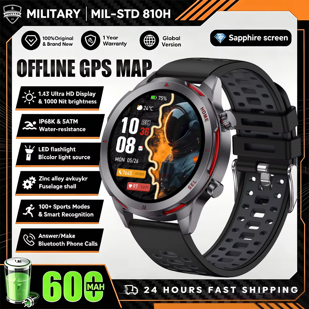 Montre connectée de sport d'extérieur pour homme, nouveau modèle 2026, carte GPS hors ligne, résista