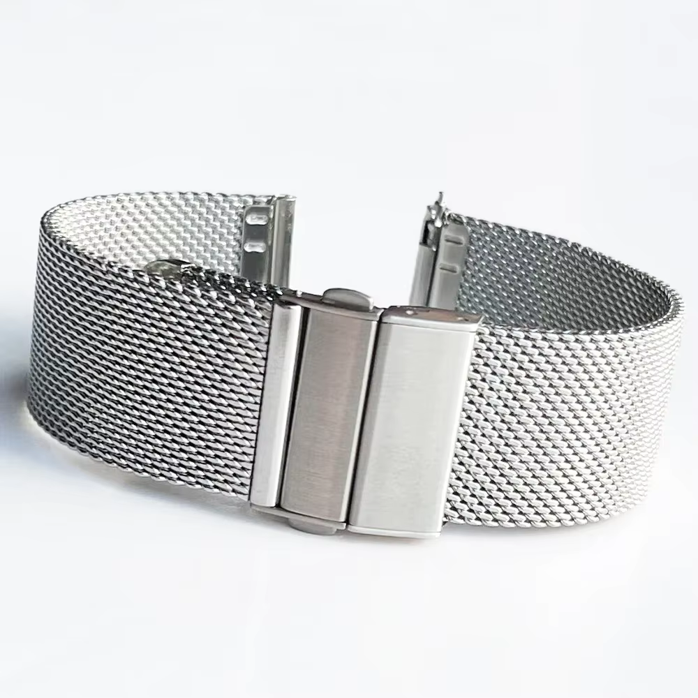 Bracelet à boucle milanaise en maille, en acier inoxydable, en métal, à dégagement rapide, Double pr