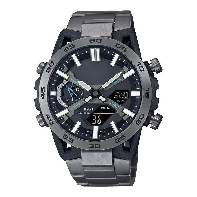 Montre de course multifonction à double affichage avec grand cadran et bracelet en acier |   Montre 
