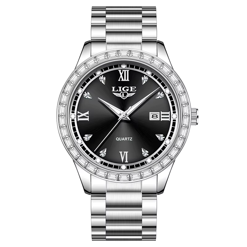 LIGE montre pour femme élégante mode horloge étanche lumineuse en acier inoxydable montre à quartz d