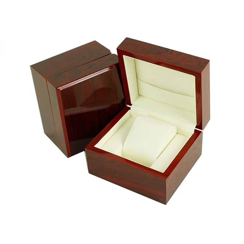 Boîte de montre personnalisée haut de gamme, intérieur en cuir PU, Surface lisse en bois spécial, bo