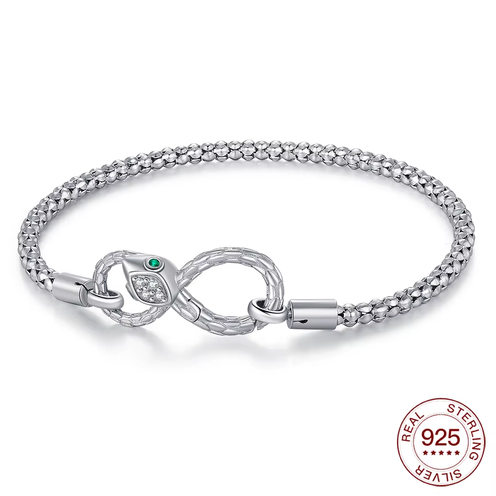 Nouveau Bracelet en argent 925, symbole de serpent infini, pour breloques originales, bijoux pour fe