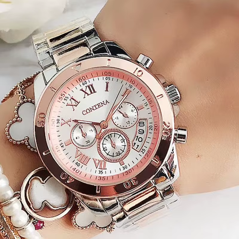 Montres pour femmes de marque de luxe, mode, bracelet en acier or rose, montre-bracelet à quartz, él