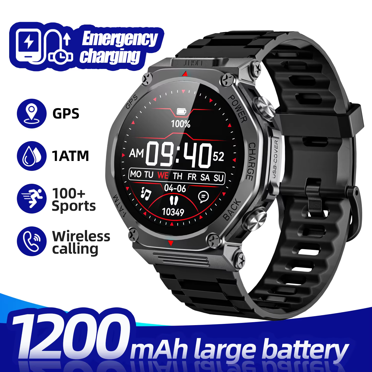 Montre connectée GPS pour Android/IOS, Assistant vocal, grande batterie 1200mAh, appel sans fil, lam