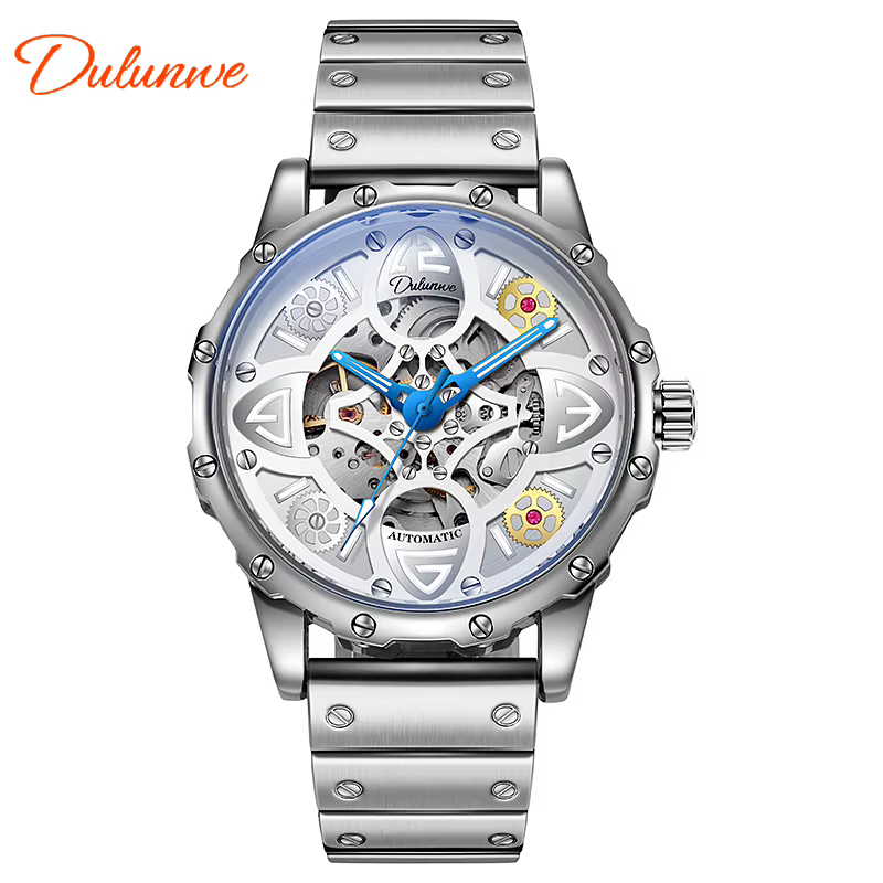 DULUNWE – montre squelette automatique pour hommes, Tourbillon mécanique, marque lumineuse, en acier