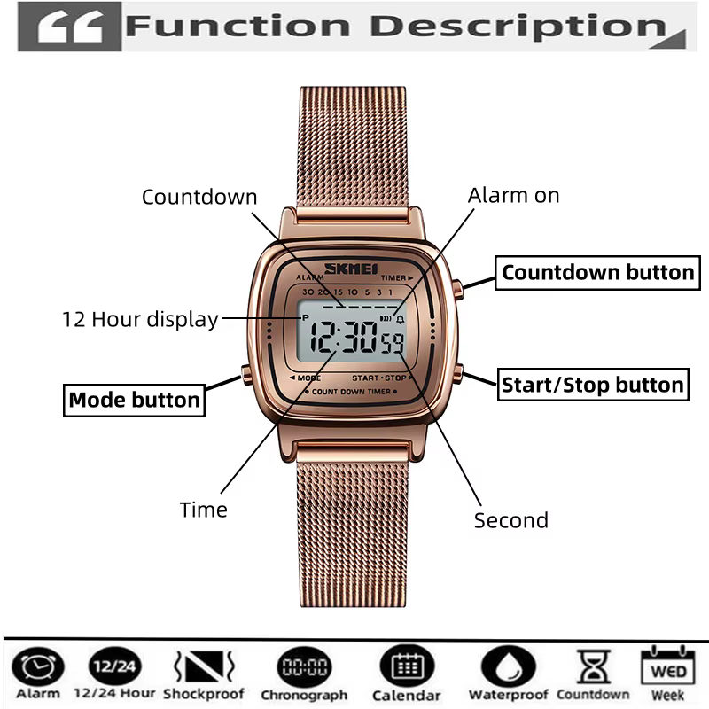 Skmei femmes Bracelet robe montres marque de luxe Bracelet en acier inoxydable mode étanche numériqu