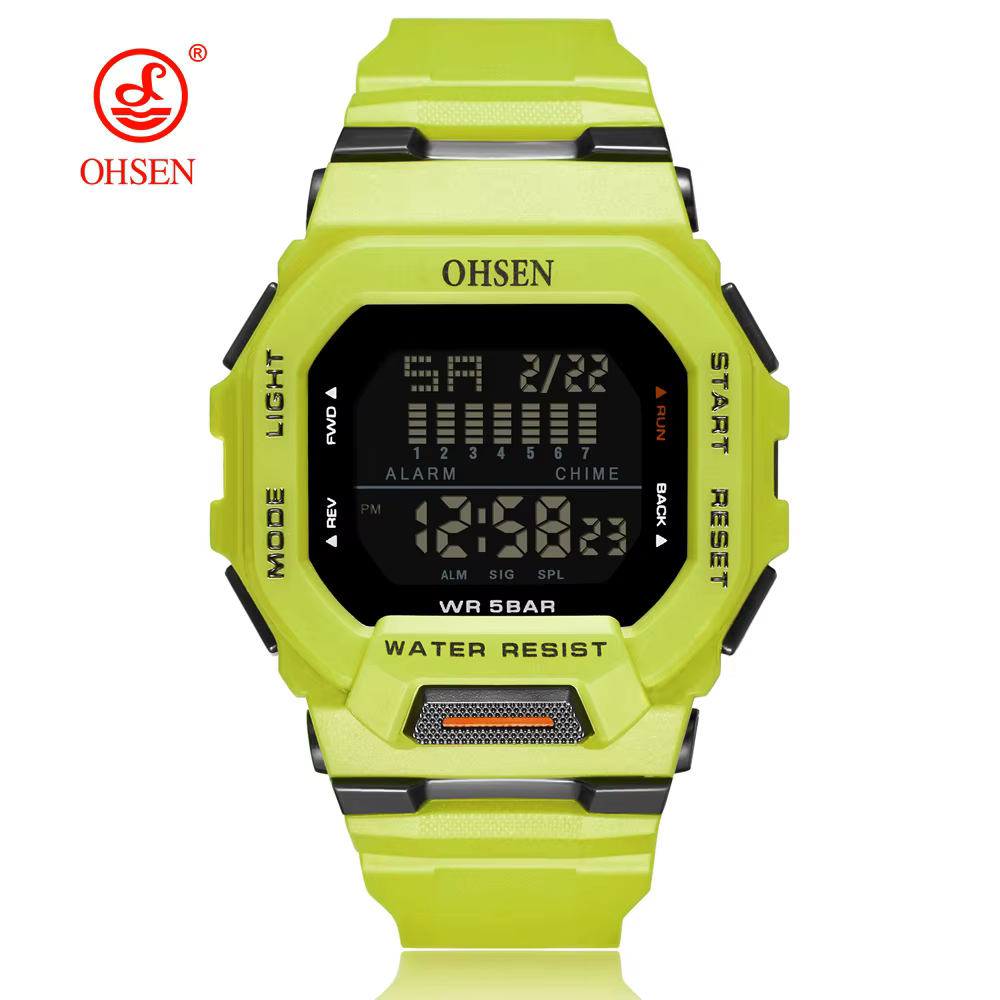 Mode OHSEN Hombre mâle montres numériques 5ATM plongée homme hommes sport vert montres horloges à ma