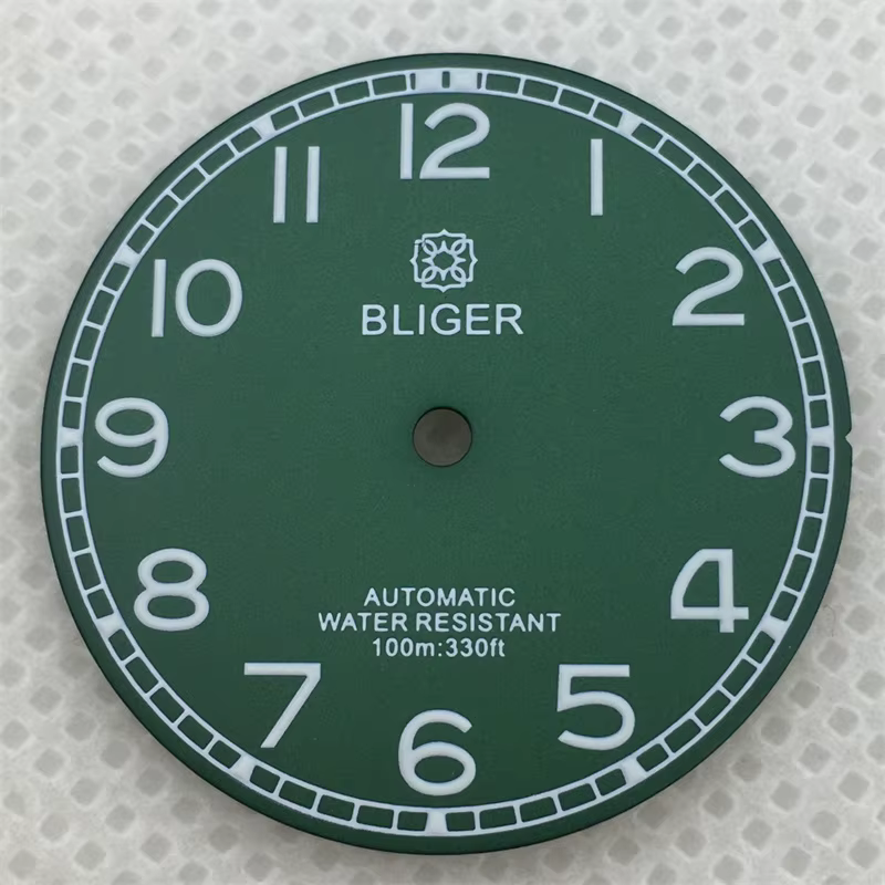 BLIGER 29mm cadran lumineux noir vert bleu avec NH34 NH35 NH36 ETA 2836 2824 Miyota 8205/8215/821A p