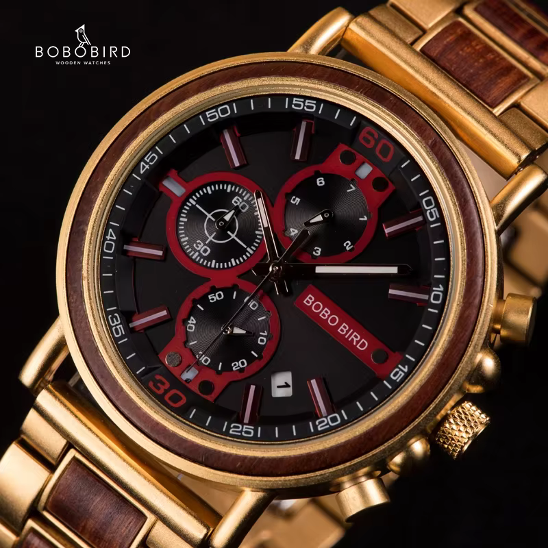 BOBO BIRD-Montre Militaire en Bois pour Homme, Top Fashion, Chronographe, Date, Spectacles Shoes Gro