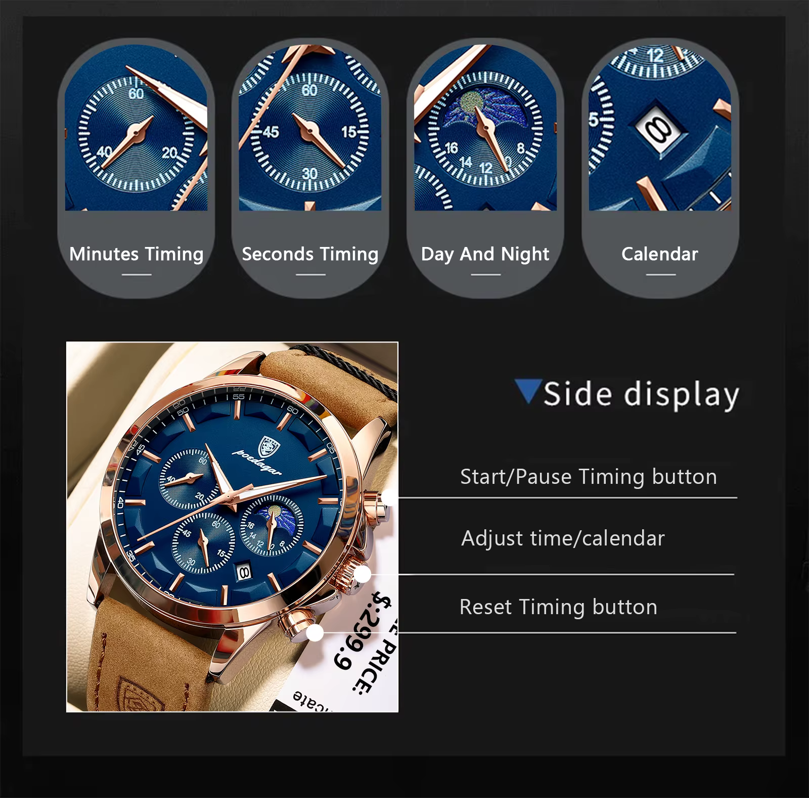 POEDAGAR sport luxe hommes montre à Quartz étanche chronographe lumineux Date homme montre-bracelet