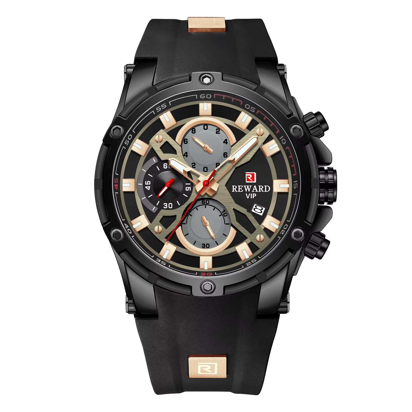 REWARD-Montre-bracelet de sport à quartz de luxe pour homme, chronographe en silicone, étanche, date