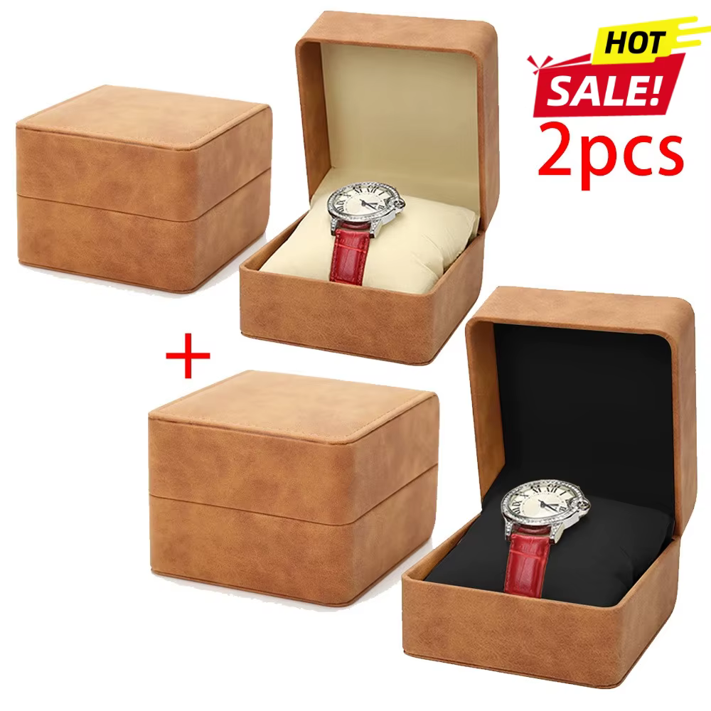 Boîte à montre simple en cuir de luxe (1-2 pièces) – Étui de rangement portable pour montres et bijo