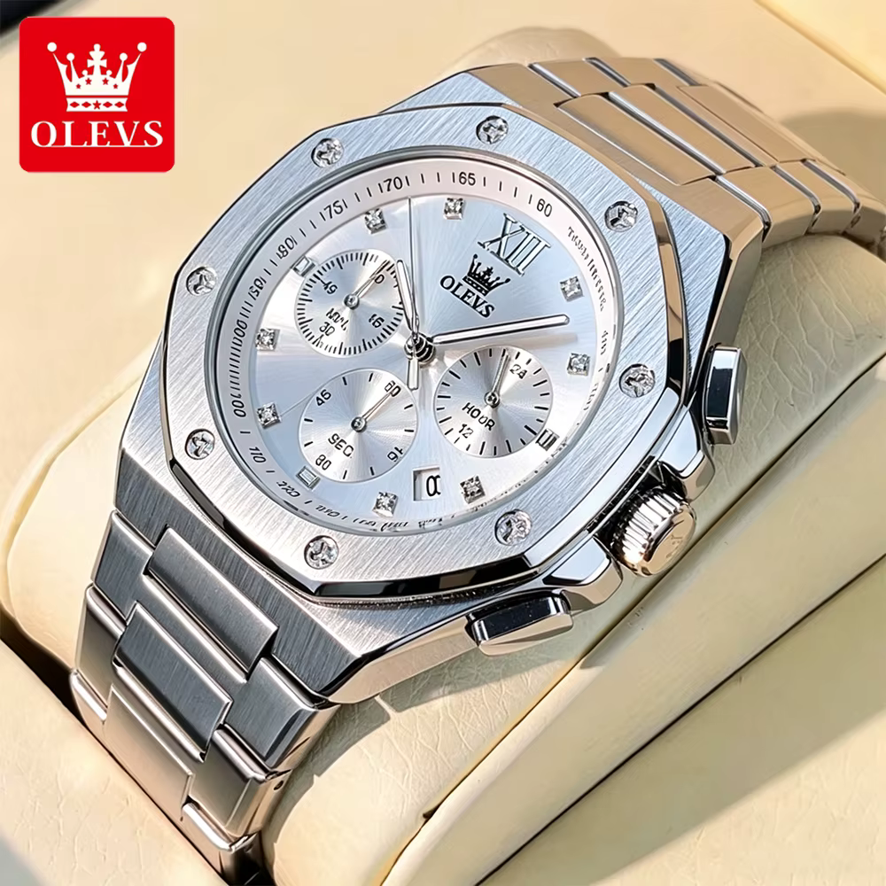 Montre pour homme OLEVS, tendance mode, acier fin, marque originale, montre-bracelet à quartz, chron