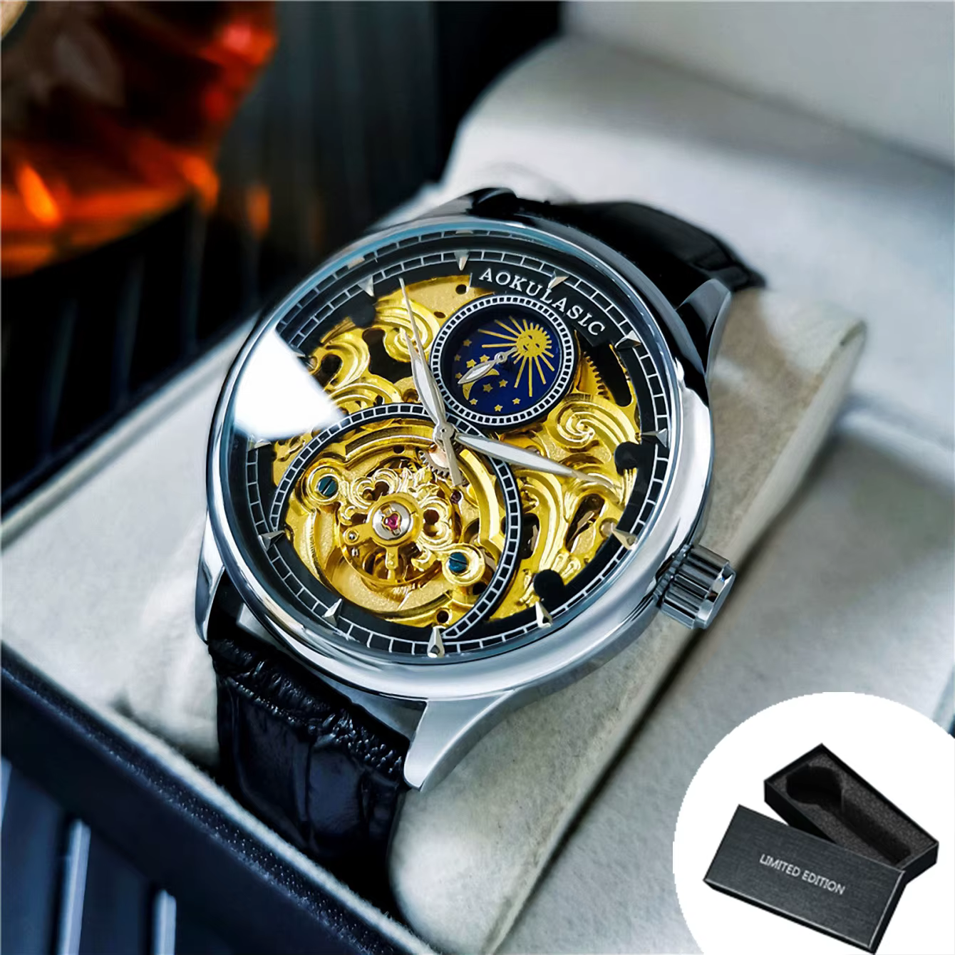 AOKULASIC Tourbillon hommes montres haut de gamme de luxe squelette automatique montre mécanique bra