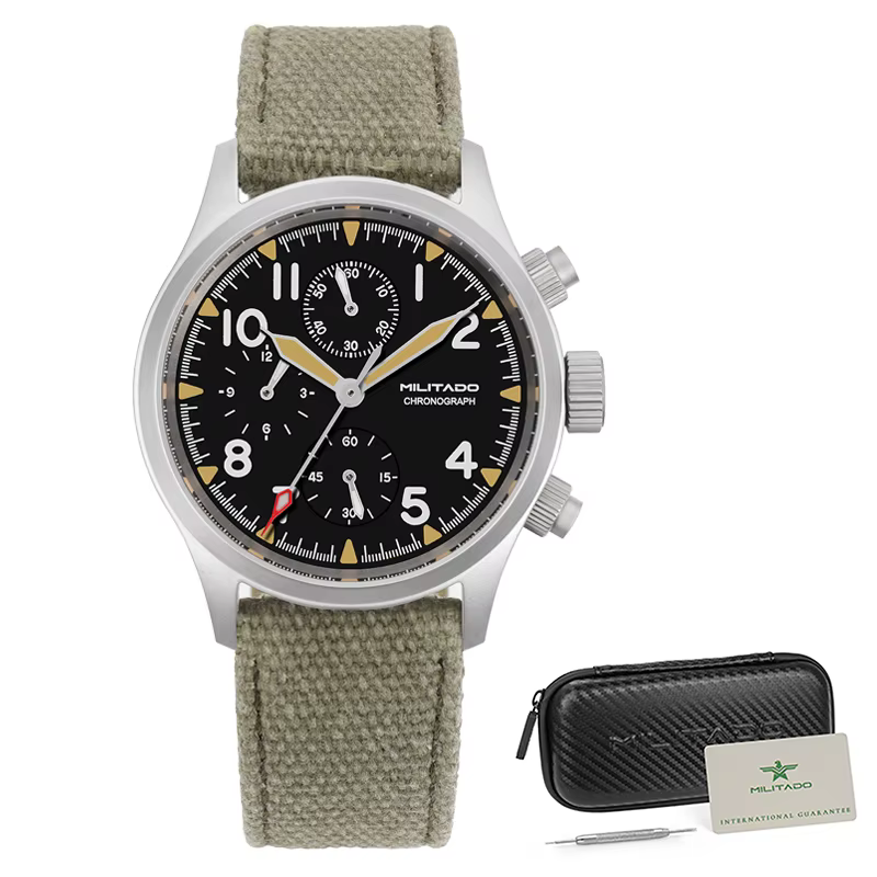 Militado ML1868KF montre à Quartz 3 cadrans VK67 chronographe mouvement en acier inoxydable montre V