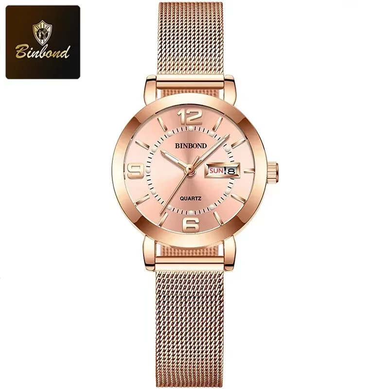 Montres-bracelets à quartz de luxe BINBOND pour femmes, lumineuses, étanches, avec affichage de la d
