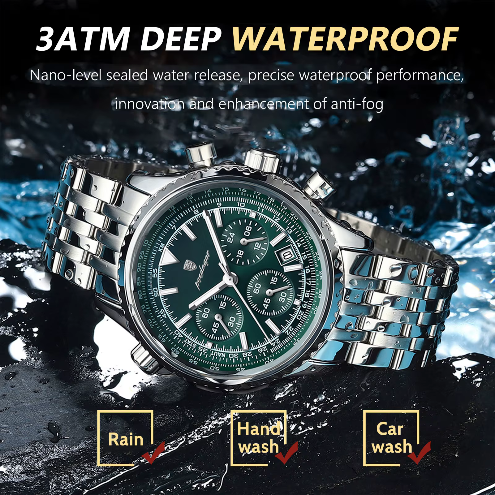 POEDAGAR montres de luxe pour hommes Date chronographe en acier inoxydable homme montre étanche lumi
