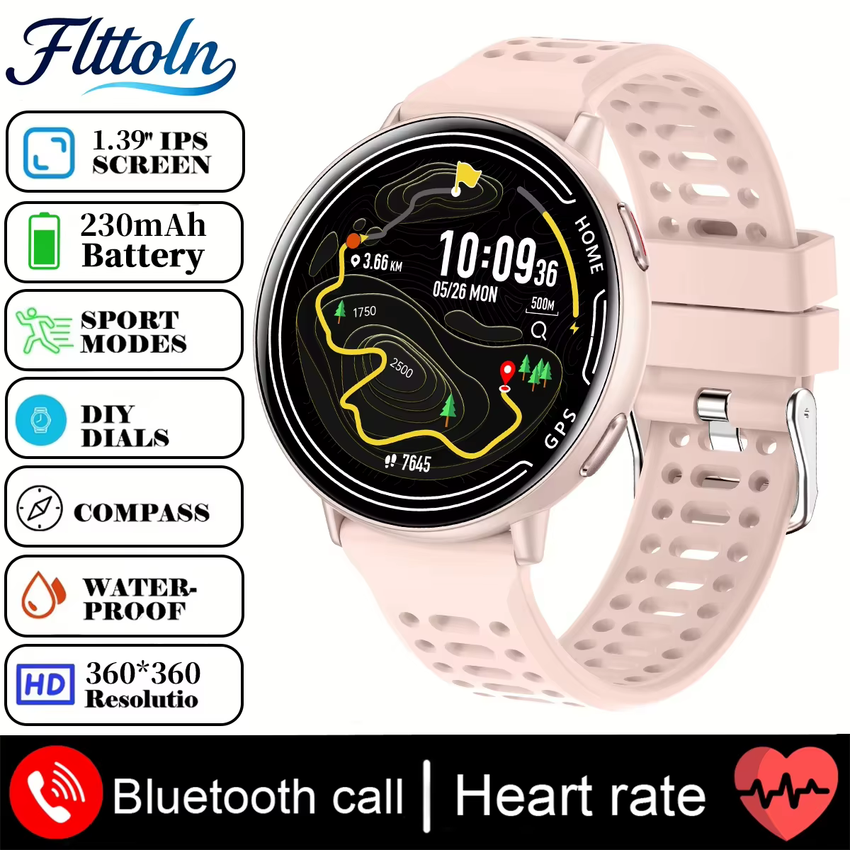 Nouvelle montre connectée GPS 1.43 AMOLED avec boussole, étanche IP68, appel Bluetooth, montre multi