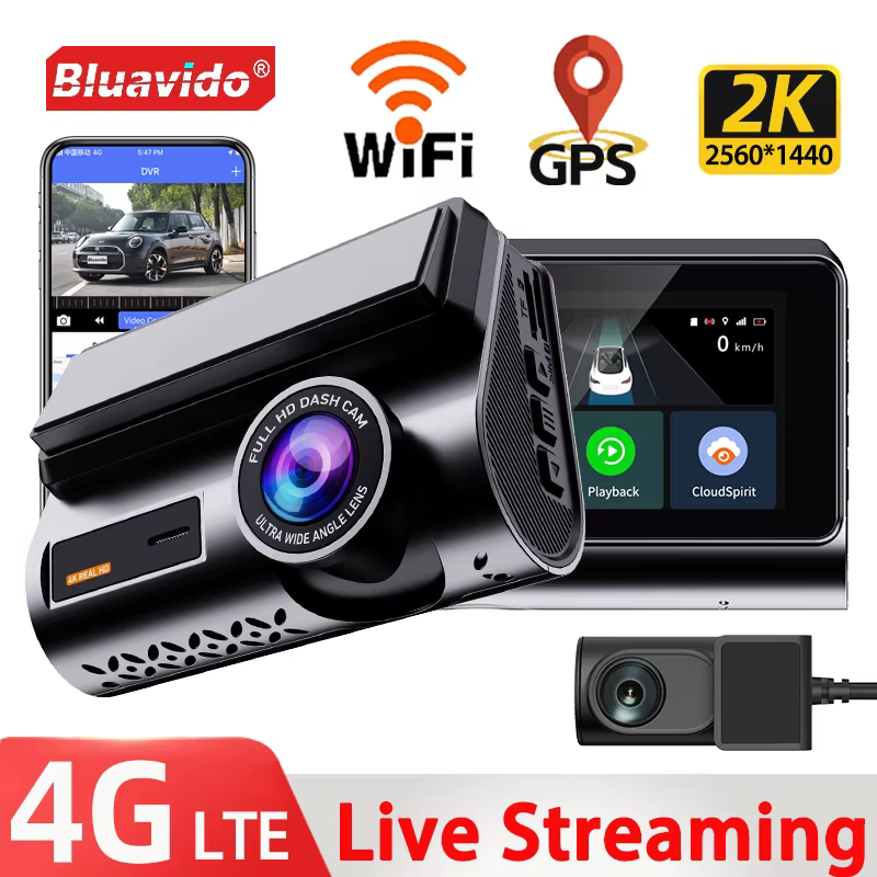 Caméra de tableau de bord pour Streaming en direct 4G, GPS 2K avant et arrière 720P, Double caméra, 