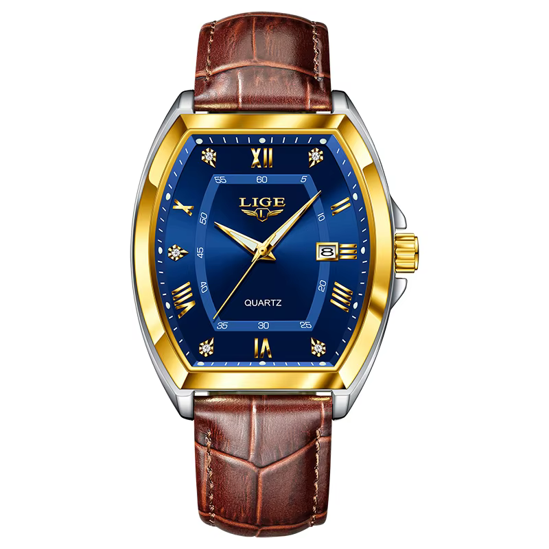 LIGE – montre de mode pour hommes, en cuir, étanche, sport militaire, lumineuse, à Quartz, chronogra