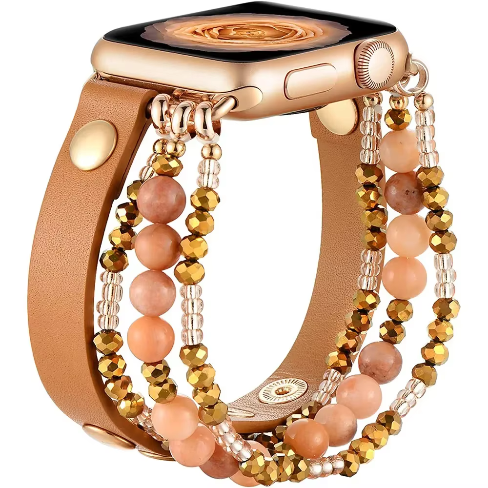 Bracelet en cuir perlé élastique pour femme, bracelet pour Apple Watch, Iwatch SE Series Ultra, 8, 7