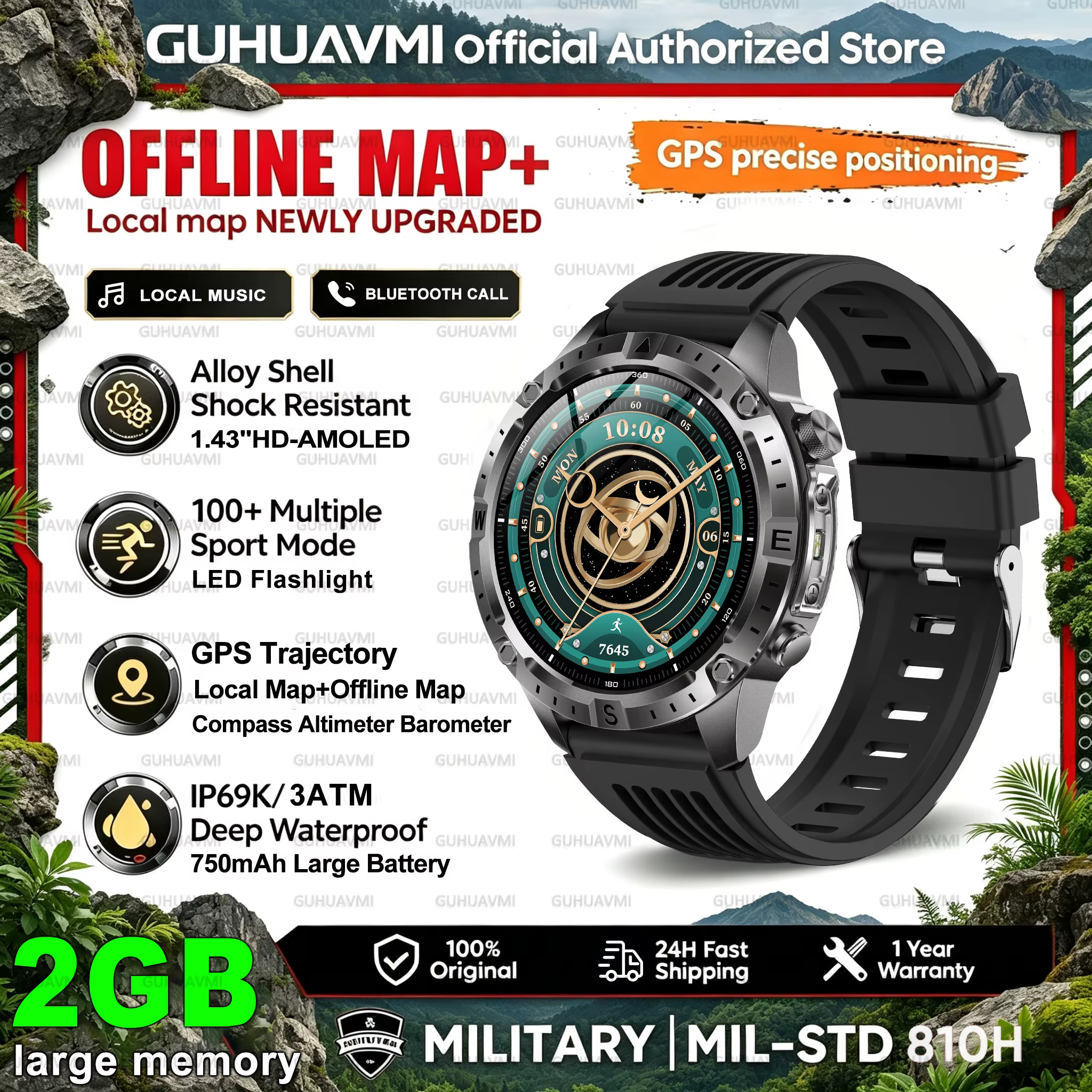 Nouvelle montre connectée sport tout-terrain avec GPS intégré, cartes, altimètre, baromètre, boussol