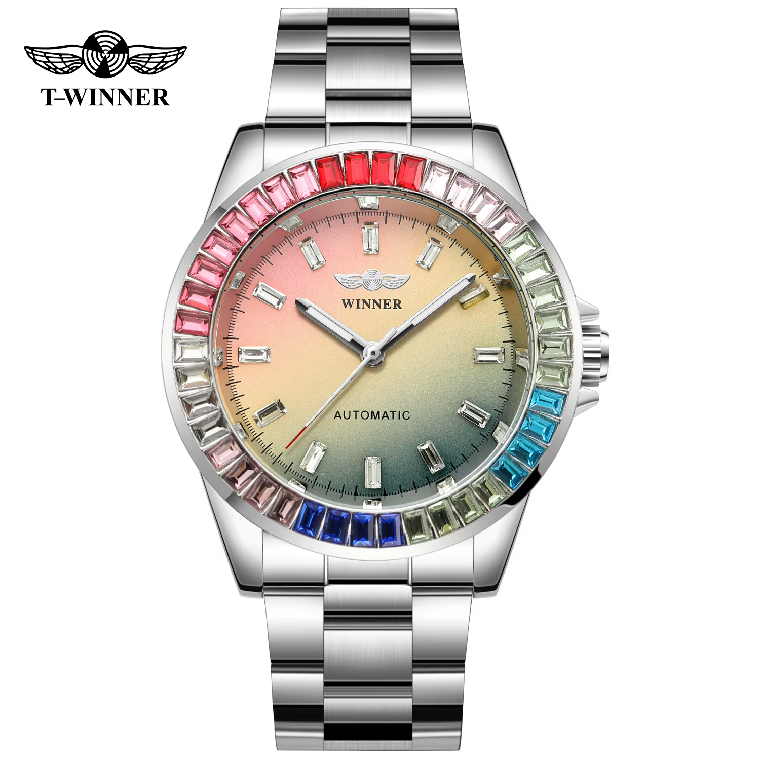T-WINNER classiques diamants colorés montres mécaniques pour hommes mouvement automatique 3ATM étanc