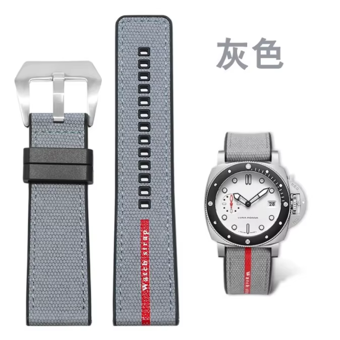 Bracelet de montre en Nylon et caoutchouc, 22/24/26mm, pour Panerai Luminor Submersible Due Luna Ros