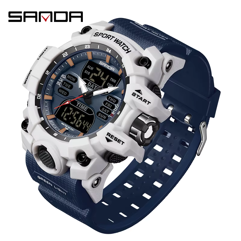 SANDA double affichage hommes montres étanche montre de sport militaire homme alarme chronomètre Qua