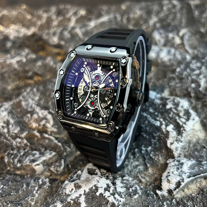 Montre pour hommes lumière marque de luxe cadran baril de vin à la mode nuit lueur montre de sport c
