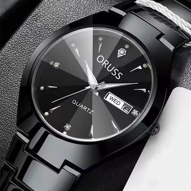 ORUSS-Montre de couple étanche pour hommes et femmes, quartz, acier inoxydable, date, semaine, horlo