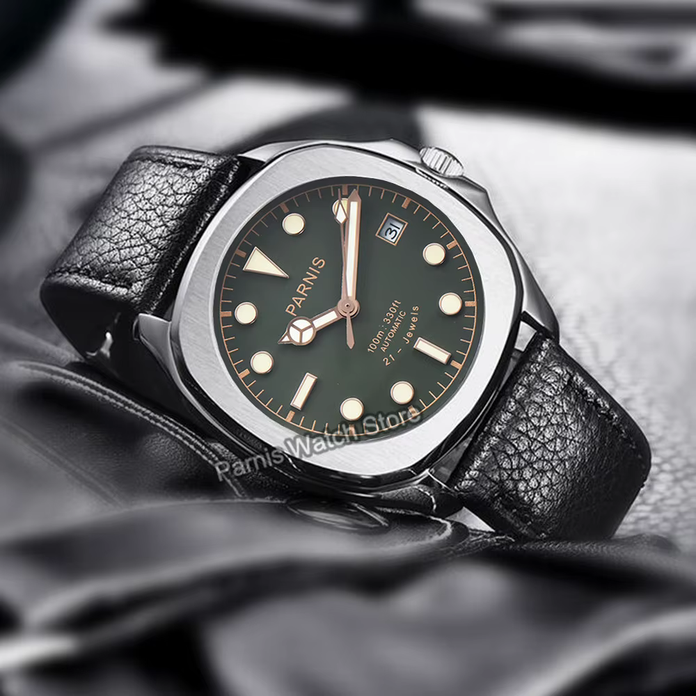 Parhéritage-Montre-bracelet en acier inoxydable pour homme, montre mécanique automatique avec bracel