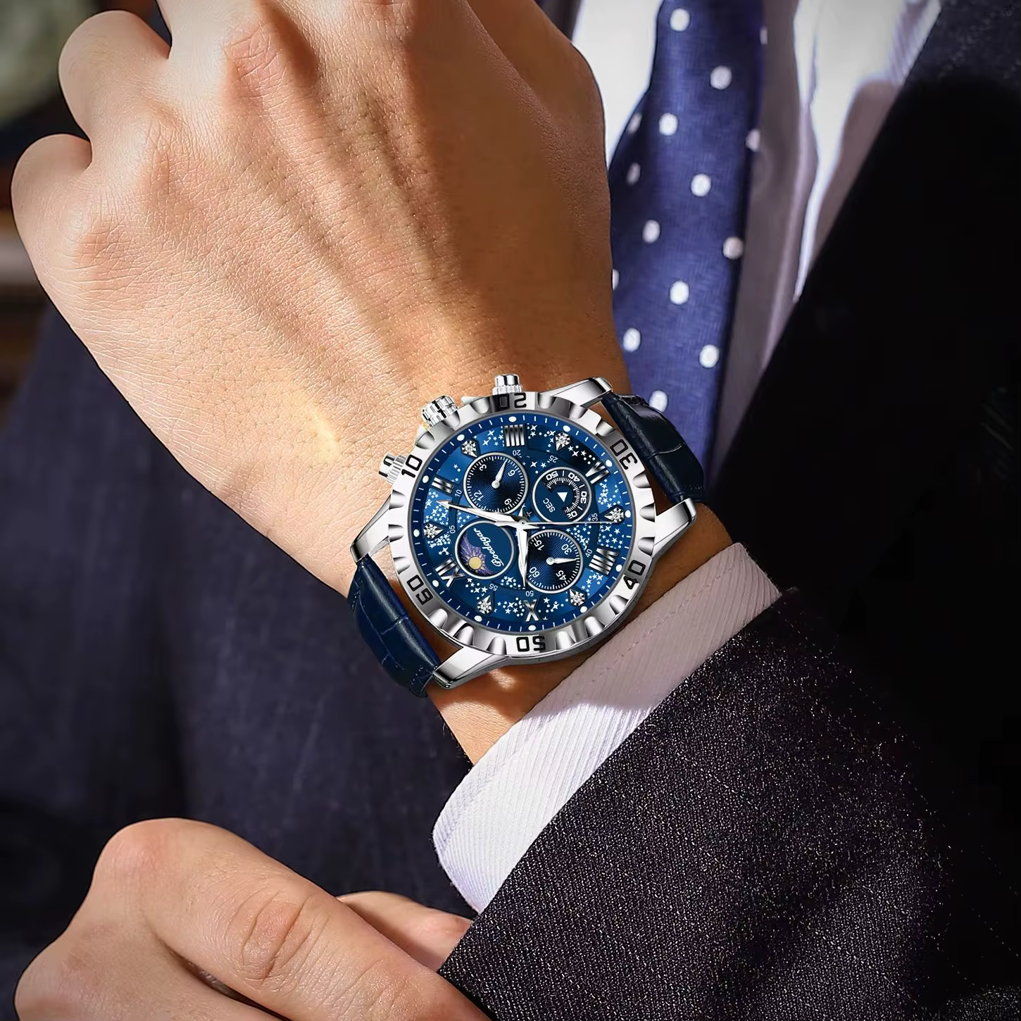 POEDAGAR luxe mode homme montre étanche lumineux chronographe montres en cuir pour hommes sport en p