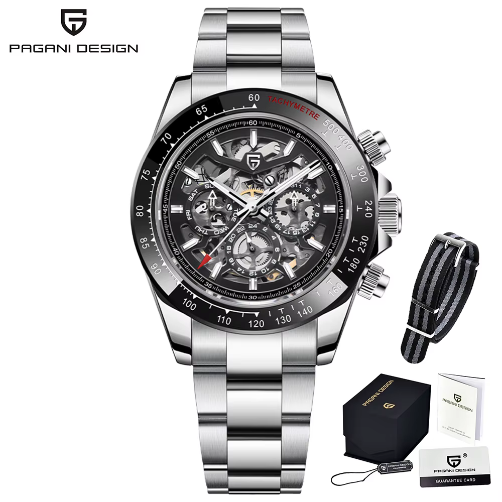 PAGANI DESIGN Montre mécanique automatique pour homme en acier inoxydable étanche sport 10 bars Mont