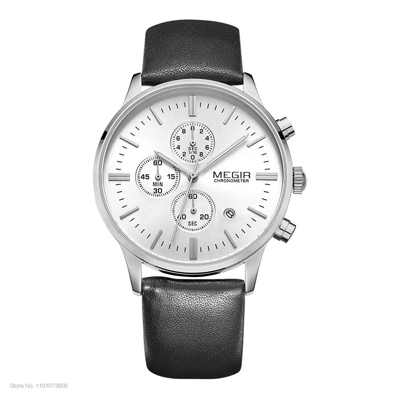 Mode Megir 2011 Top marque Quartz hommes lumineux étanche montre de sport homme Commercial en cuir v