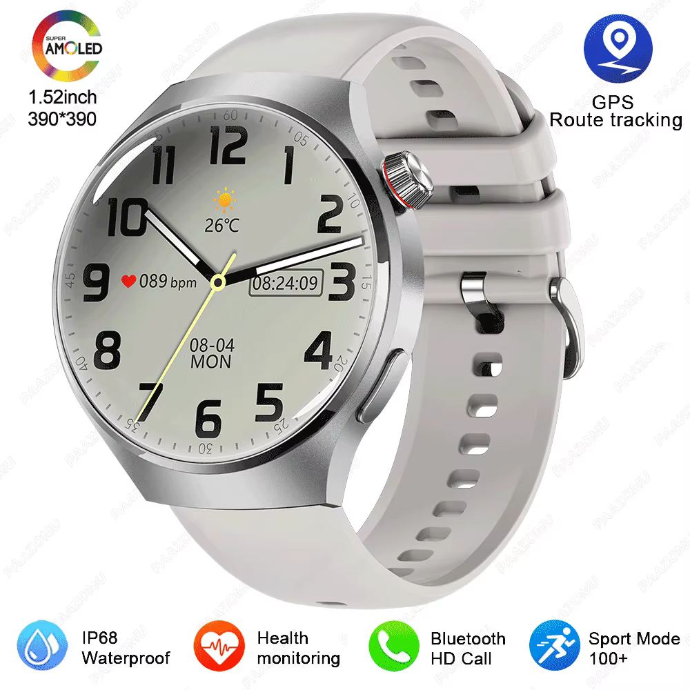 Montre connectée pour homme, écran AMOLED 1,52 pouces, fréquence cardiaque, appels Bluetooth, étanch