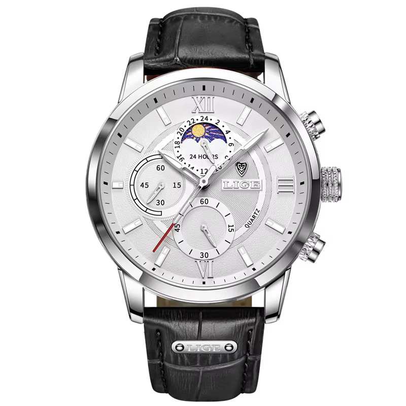 LIGE-Montre à quartz en cuir marron étanche pour homme, horloge de sport décontractée, marque supéri