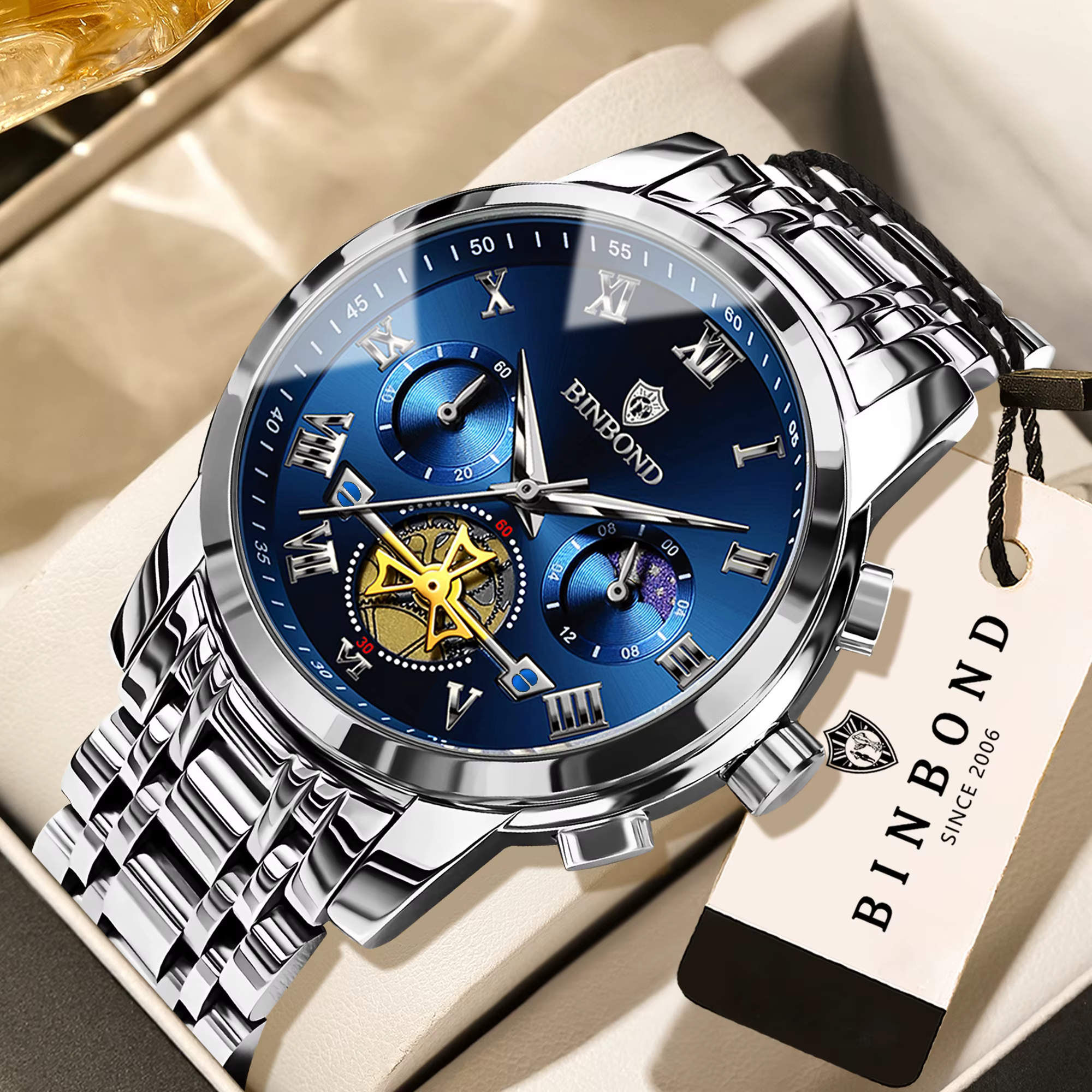 Montre chronographe pour homme BINBOND, montre à quartz précise pour homme, montre de sport luxueuse