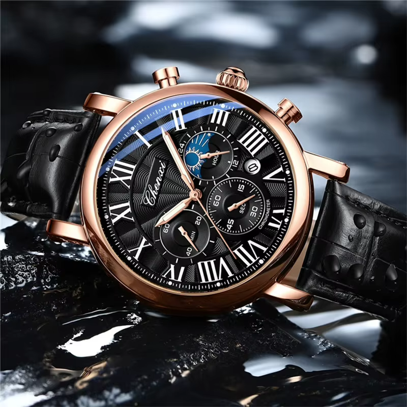 CHENXI 973 multi-fonction affaires Phase de lune Date étanche Rome analogique importé hommes montre-