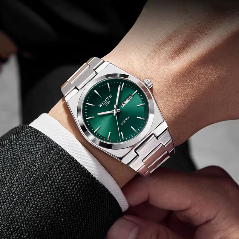Homme montre montre à Quartz de luxe étanche lumineux Date semaine en acier inoxydable montre pour h