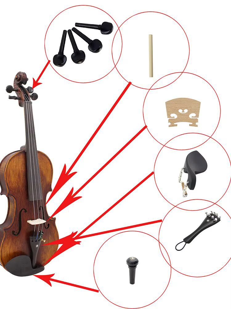 Ensemble de 15 pièces d'accessoires pour violon, avec cordier, ULde queue, pointe de queue, vis d'as