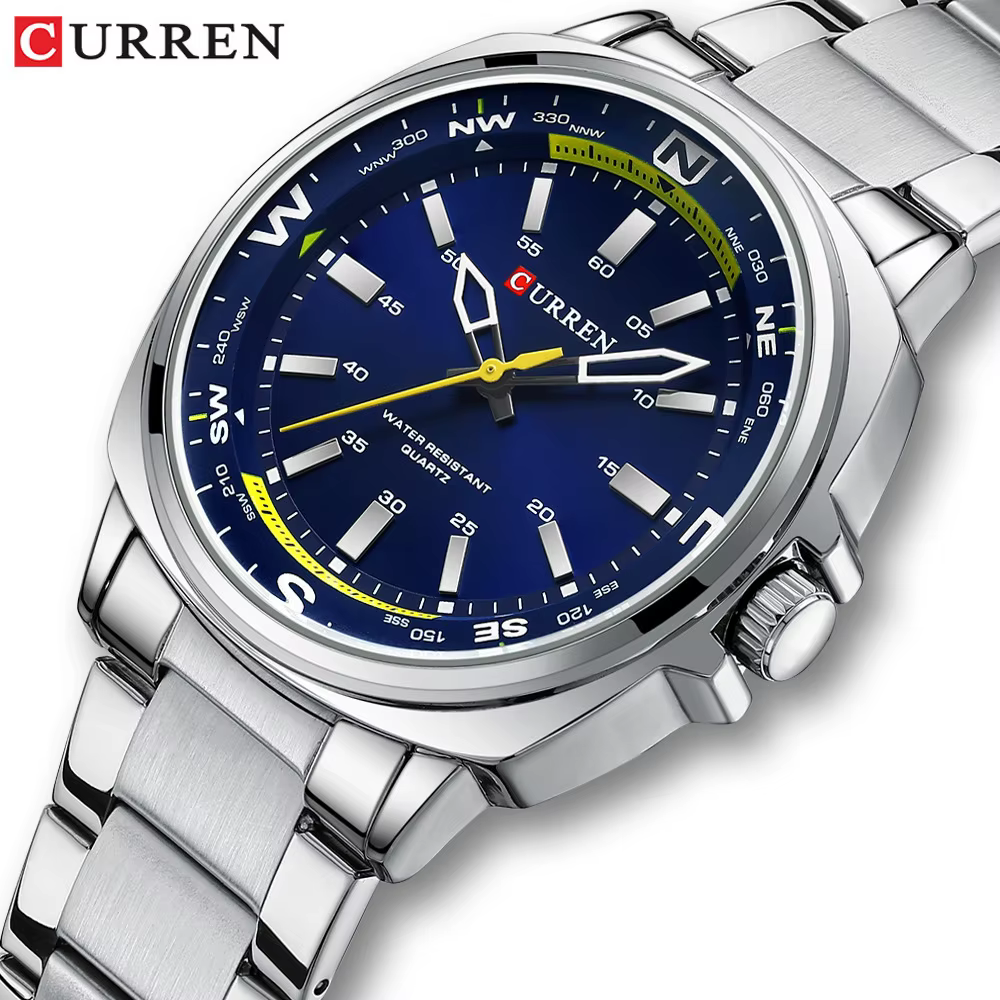 CURREN 8455 montre à Quartz pour hommes grand cadran étanche bracelet en acier inoxydable décontract