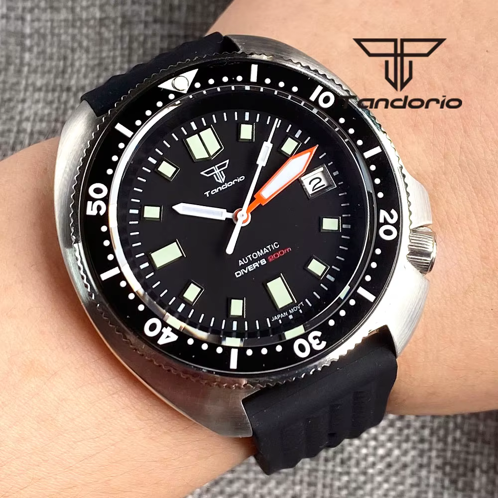 Montre de plongée automatique mécanique pour homme Tandorio 44 mm, verre saphir, étanche 200 m, mouv