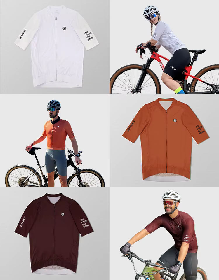 DAREVIE Maillot de cyclisme SPF 50 Anti-UV niveau d'entraînement coupe ajustée petite taille hommes