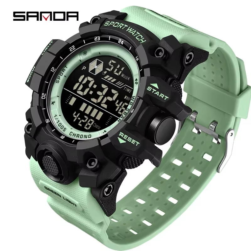 SANDA hommes montre de sport de plein air LED étanche analogique affichage numérique multifonction g