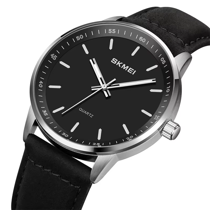 Skmei-Montres à quartz pour hommes, style simple, bracelet en cuir, affichage analogique, montre-bra