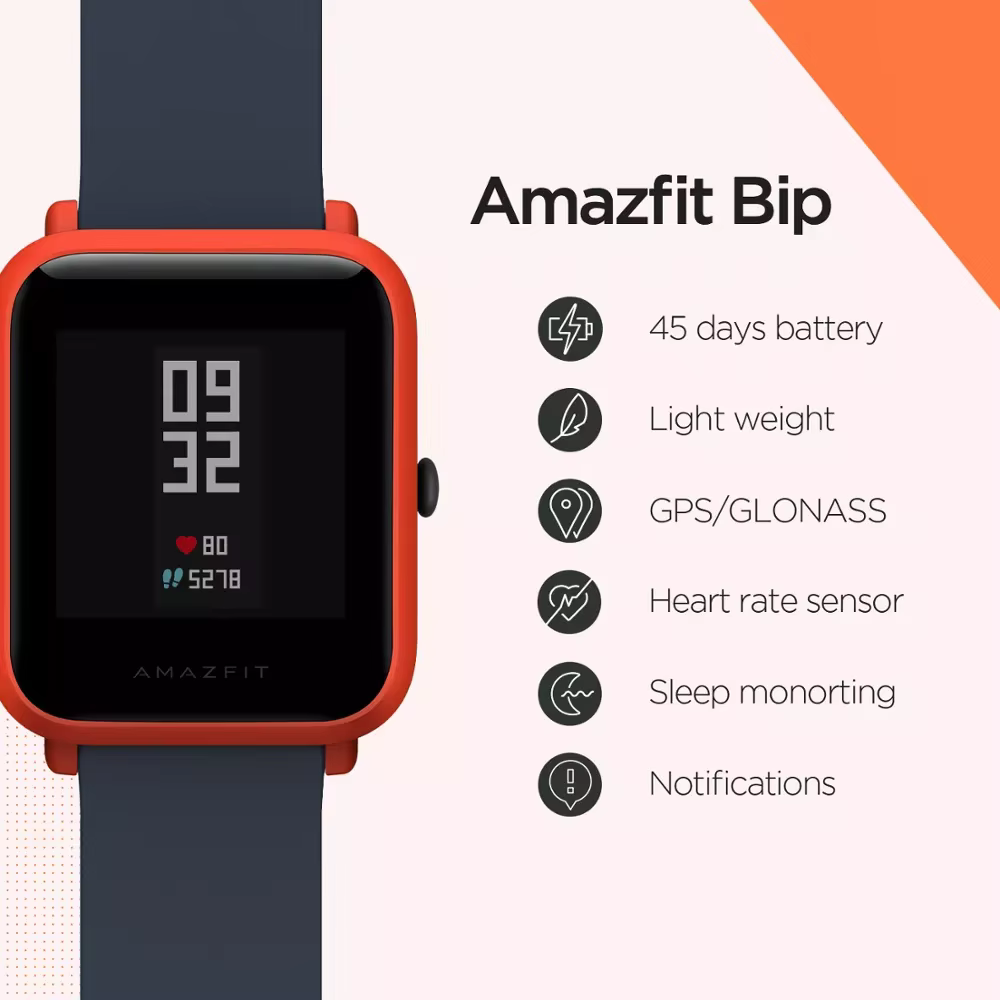 Amazfit – montre connectée Bip, Bluetooth, GPS, boussole, moniteur de fréquence cardiaque, étanchéit